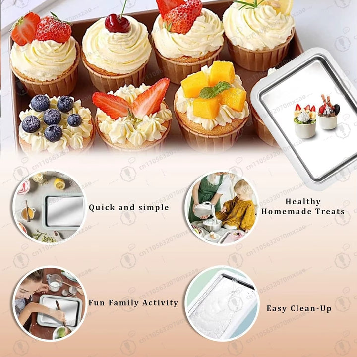 Rolled Ice Cream Maker, at Home Rolled Ice Cream Kit, Diy Homemade Rolled Ice Cream Tray, Suitable for Families and Parties