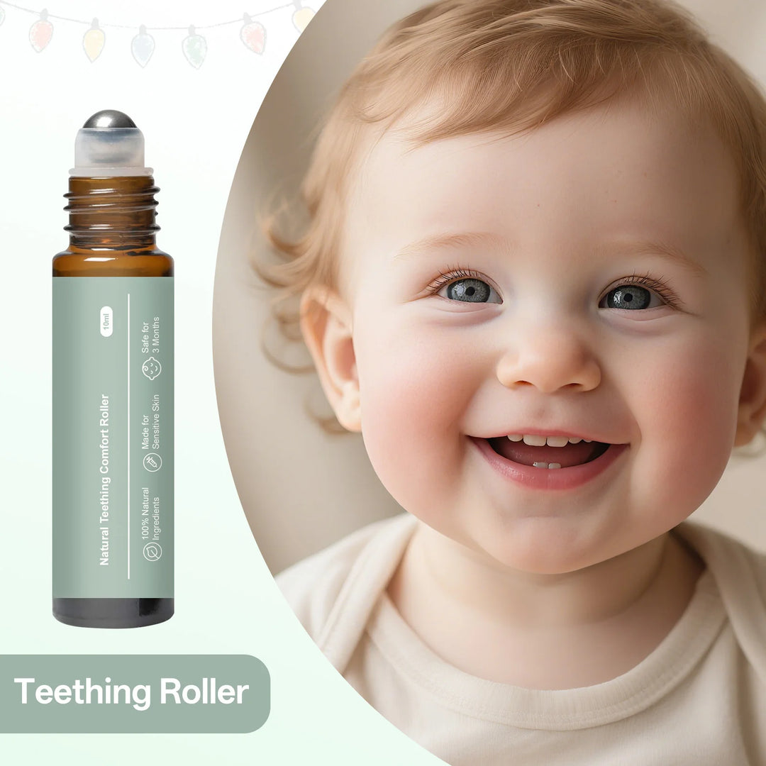 Baby Teething Relief Roller 10Ml - 100% Organic Tea Tree Oil & Vitamin E. Gentle Massage for Sensitive Gums, Suitable from 3M+.
