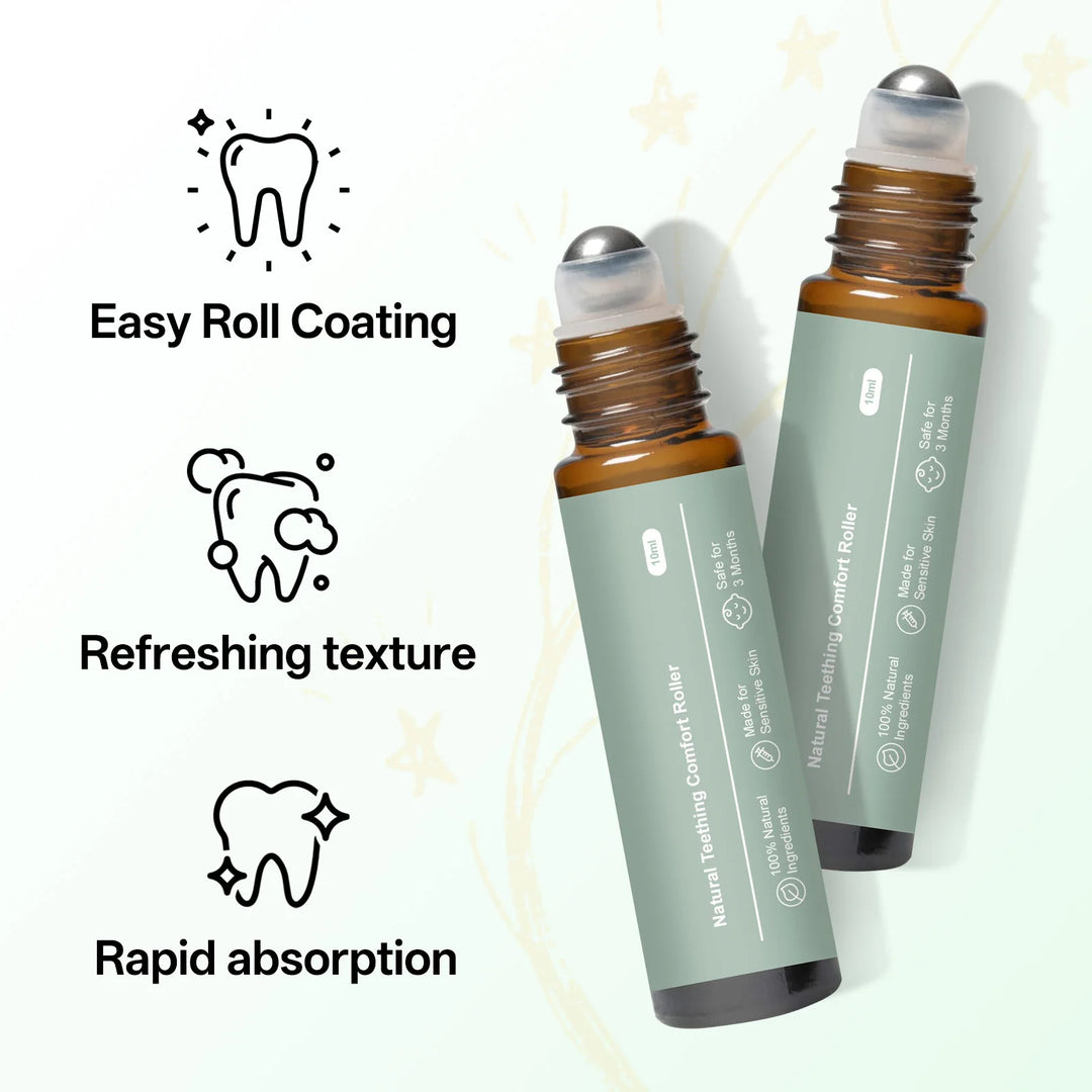 Baby Teething Relief Roller 10Ml - 100% Organic Tea Tree Oil & Vitamin E. Gentle Massage for Sensitive Gums, Suitable from 3M+.