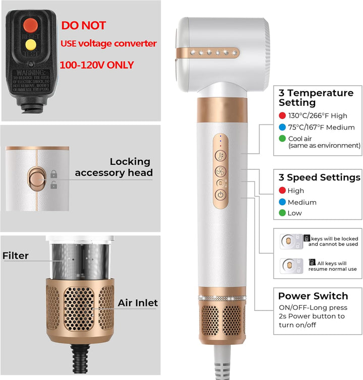 7 in ONE Hair Dryer Brush, Powerful Blow Dryer Brush with Air Curler for Hair, Brush Blow Dryer with Diffuser, Ionic Hot Air Brush Fast Dry, Volumize, Curls, Straight, Hair Styling Tools 100-120V