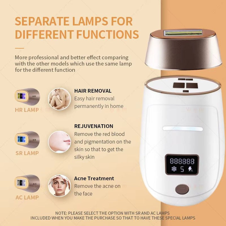 Cordless Laser Hair Removal Rechargeable 4In1 Replaceable Lamp Cooling Painless Permanent Bikinis Trimmer IPL Epilator