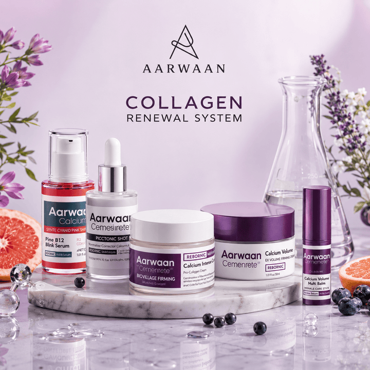 Aarwaan™ Collagen Boost Pore & Spot Care Set with skincare products in sleek packaging, designed to improve skin clarity and elasticity.