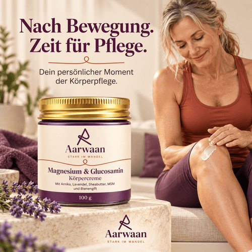 Aarwaan magnesium cream applied to skin, moisturizing and soothing post-activity for muscle relaxation and recovery.