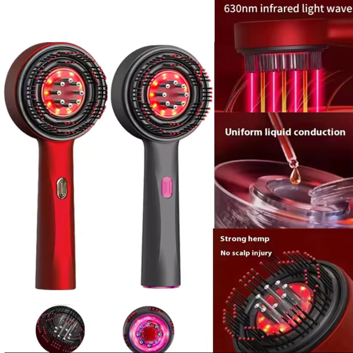 Hardik Scalp-Ray Pro device with black handle and LED lights for scalp therapy, shown in close-up image.