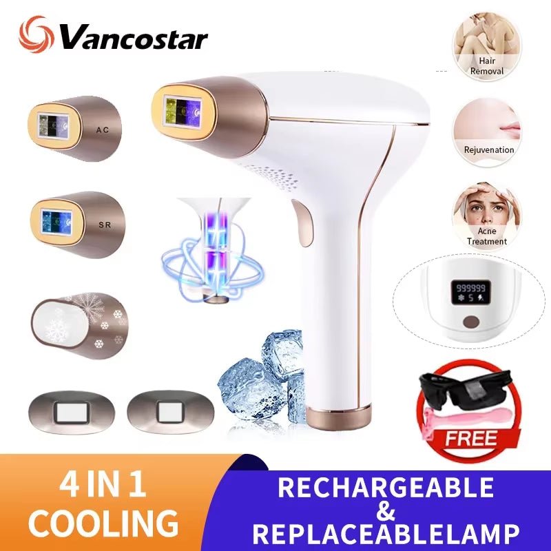 Cordless Laser Hair Removal Rechargeable 4In1 Replaceable Lamp Cooling Painless Permanent Bikinis Trimmer IPL Epilator