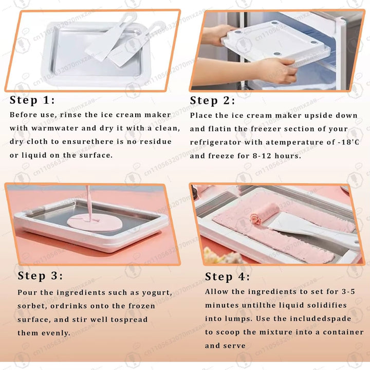 Rolled Ice Cream Maker, at Home Rolled Ice Cream Kit, Diy Homemade Rolled Ice Cream Tray, Suitable for Families and Parties