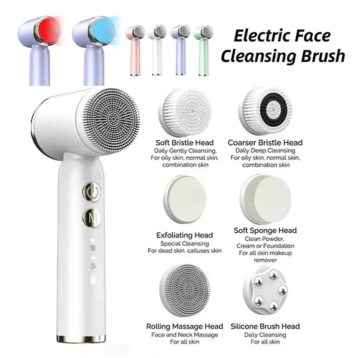 6 in 1 Electric Cleansing Brush Ultrasonic Facial Cleaner Rotating Cleansing Face Deep Cleansing Exfoliation & Gentle Skincare