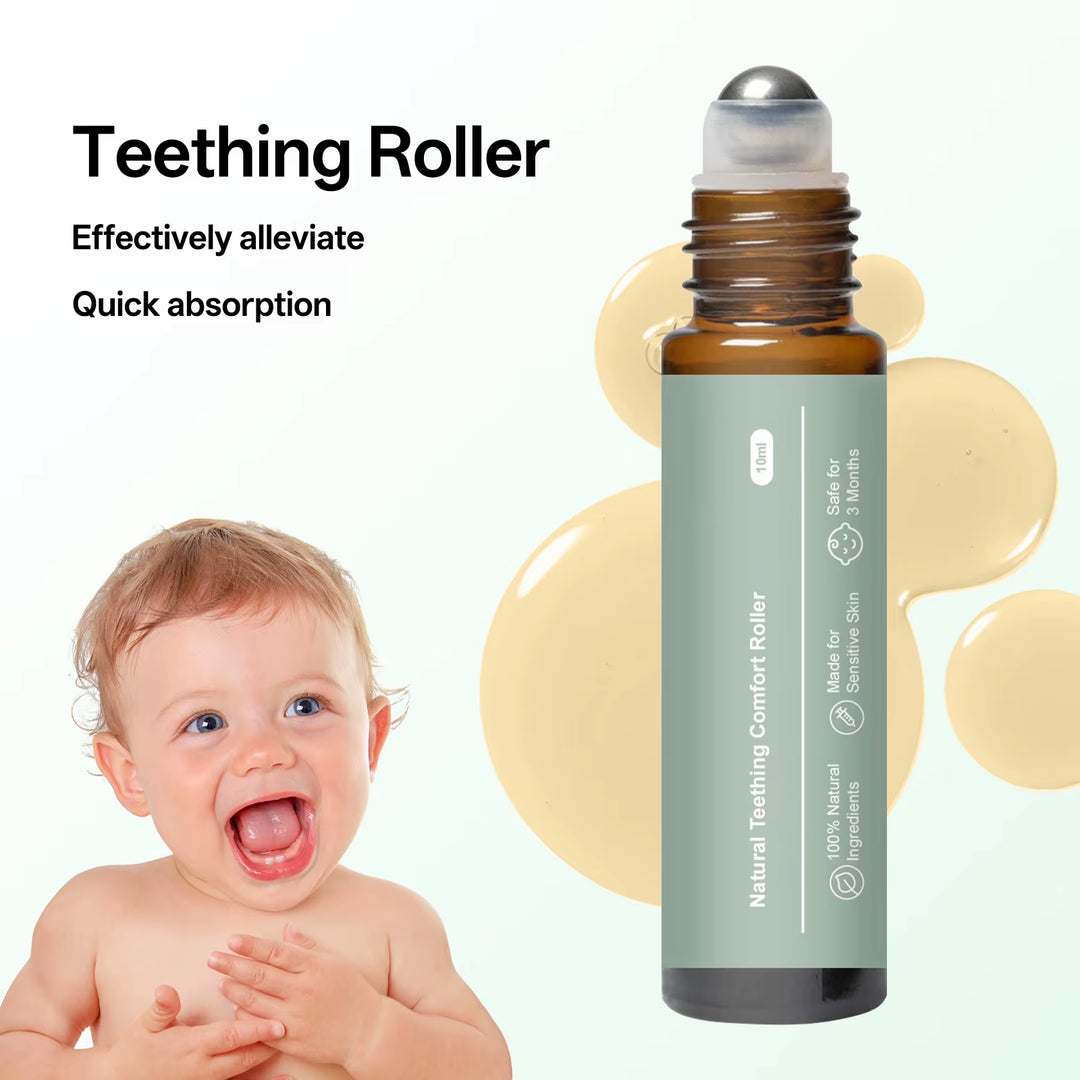 Baby Teething Relief Roller 10Ml - 100% Organic Tea Tree Oil & Vitamin E. Gentle Massage for Sensitive Gums, Suitable from 3M+.