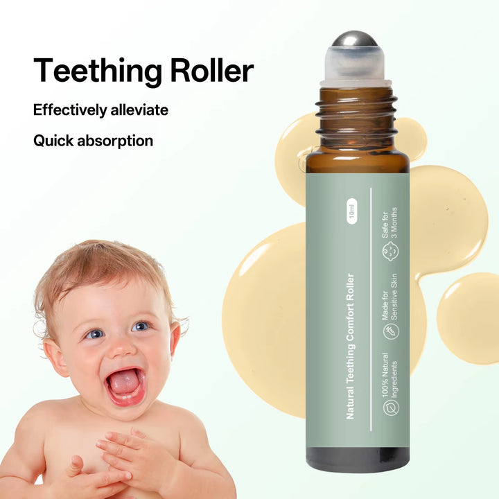 Baby Teething Relief Roller 10Ml - 100% Organic Tea Tree Oil & Vitamin E. Gentle Massage for Sensitive Gums, Suitable from 3M+.