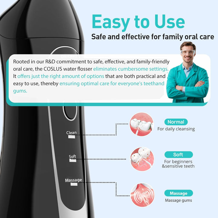 Water Dental Flosser Teeth Pick: Portable Cordless Oral Irrigator 300ML Rechargeable Travel Irrigation Cleaner IPX7 Waterproof Electric Flossing Machine for Teeth Cleaning C20(F5020E)
