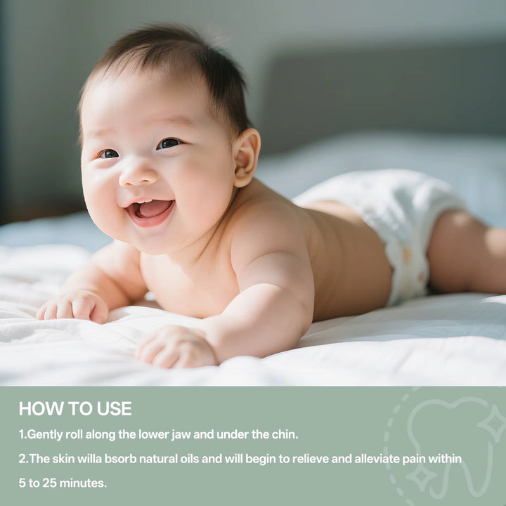 Baby Teething Relief Roller 10Ml - 100% Organic Tea Tree Oil & Vitamin E. Gentle Massage for Sensitive Gums, Suitable from 3M+.